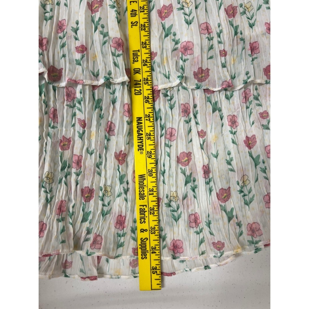 UMGEE Floral Tiered Maxi Skirt Women L White Pink Pleated Lined Chiffon Cottage - Picture 7 of 8